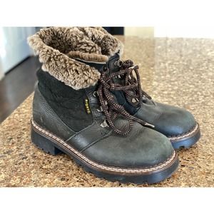 Blondo Boots Vintage Sherling Sherpa Fur Leather Laced Black Gray Winter Wool